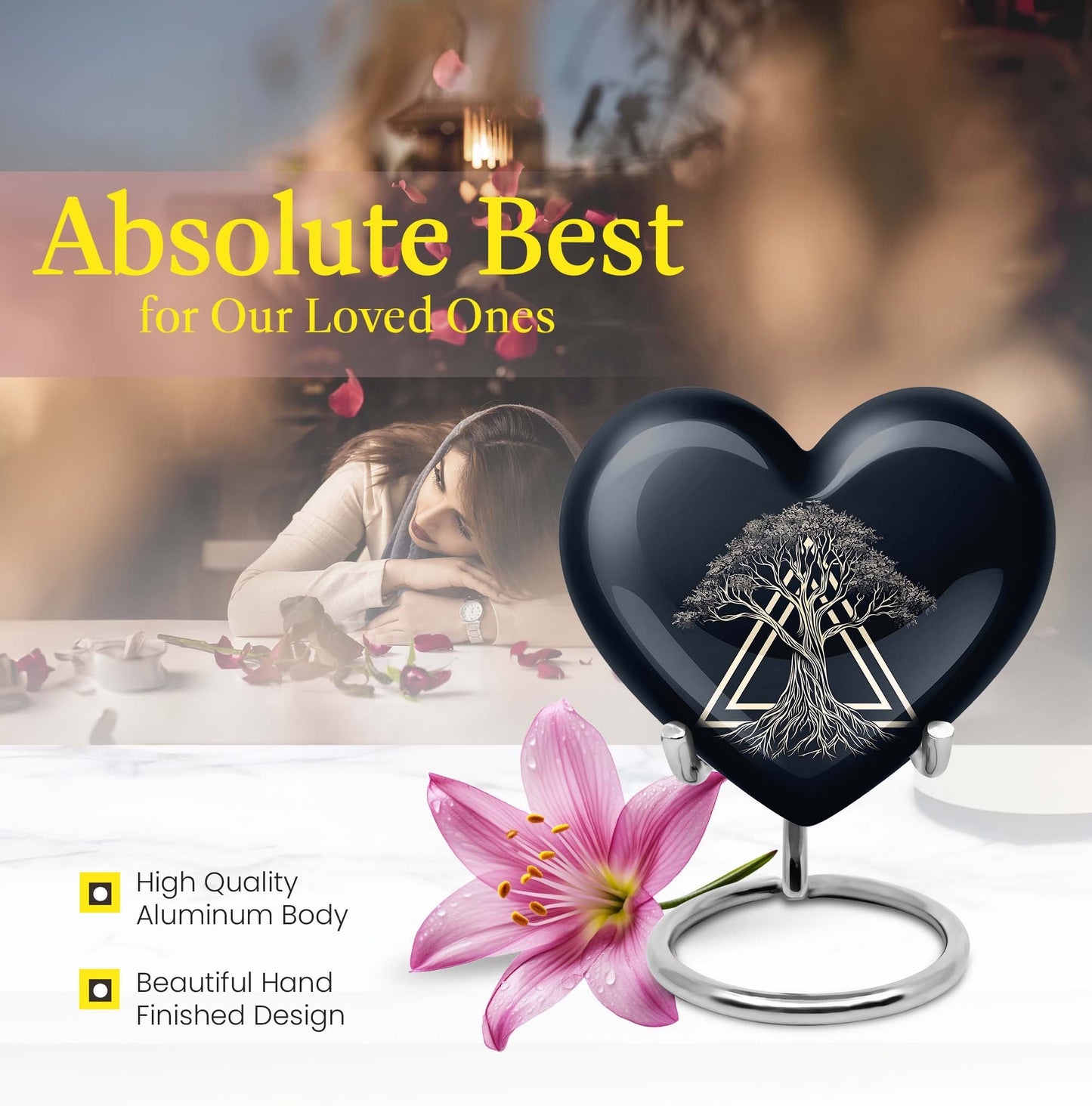 10 inch heart design catholic urn, aluminium