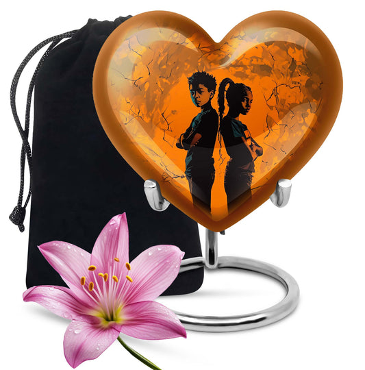 10-inch heart-shaped brother and sister urn for adult ashes, customizable with engraving