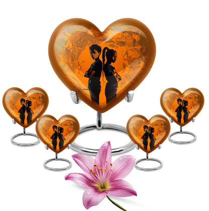 10-inch heart-shaped brother and sister urn for adult ashes, customizable with engraving