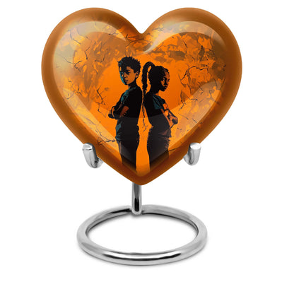 10-inch heart-shaped brother and sister urn for adult ashes, customizable with engraving