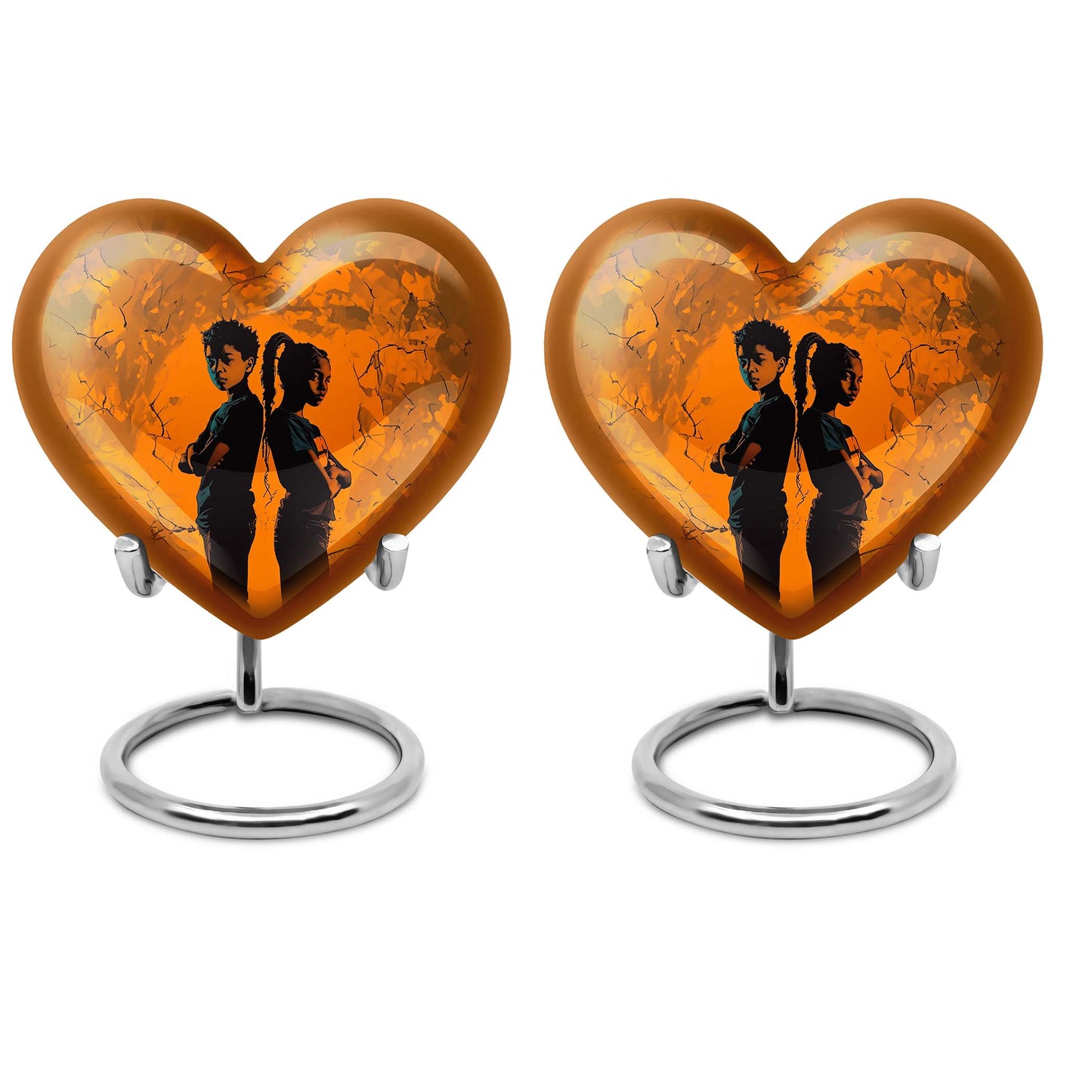 10-inch heart-shaped brother and sister urn for adult ashes, customizable with engraving