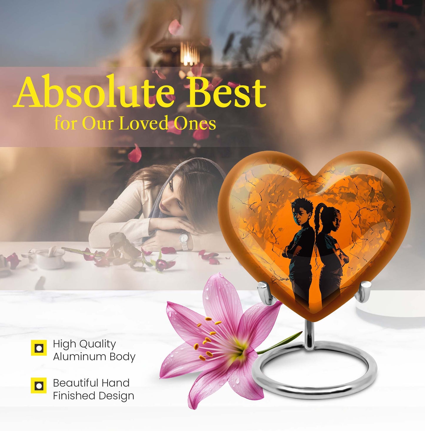 10-inch heart-shaped brother and sister urn for adult ashes, customizable with engraving