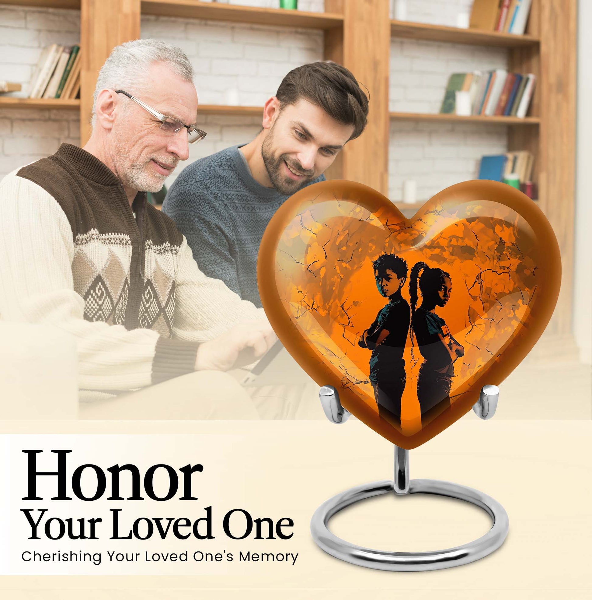 10-inch heart-shaped brother and sister urn for adult ashes, customizable with engraving