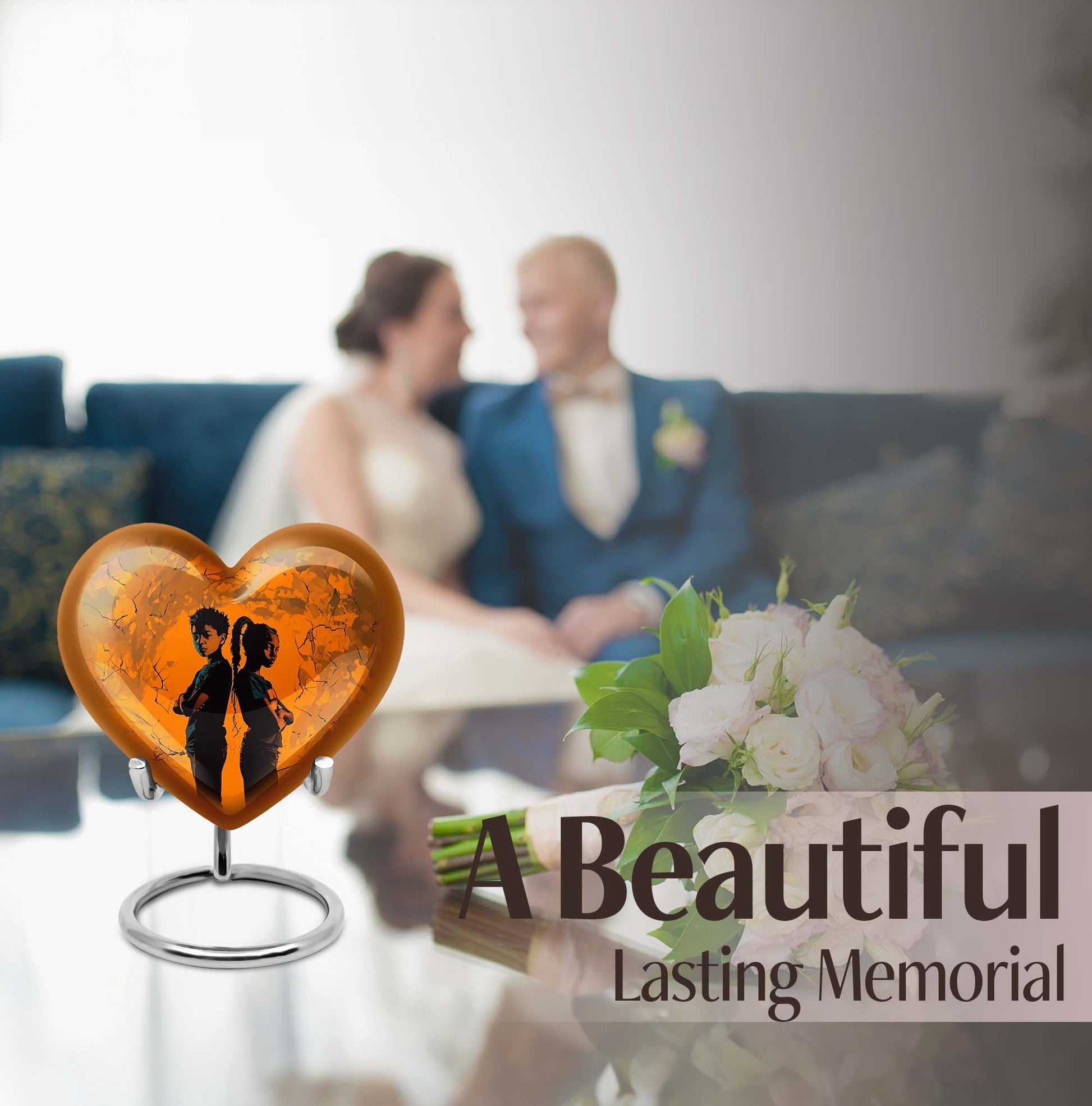10-inch heart-shaped brother and sister urn for adult ashes, customizable with engraving