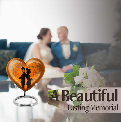10-inch heart-shaped brother and sister urn for adult ashes, customizable with engraving