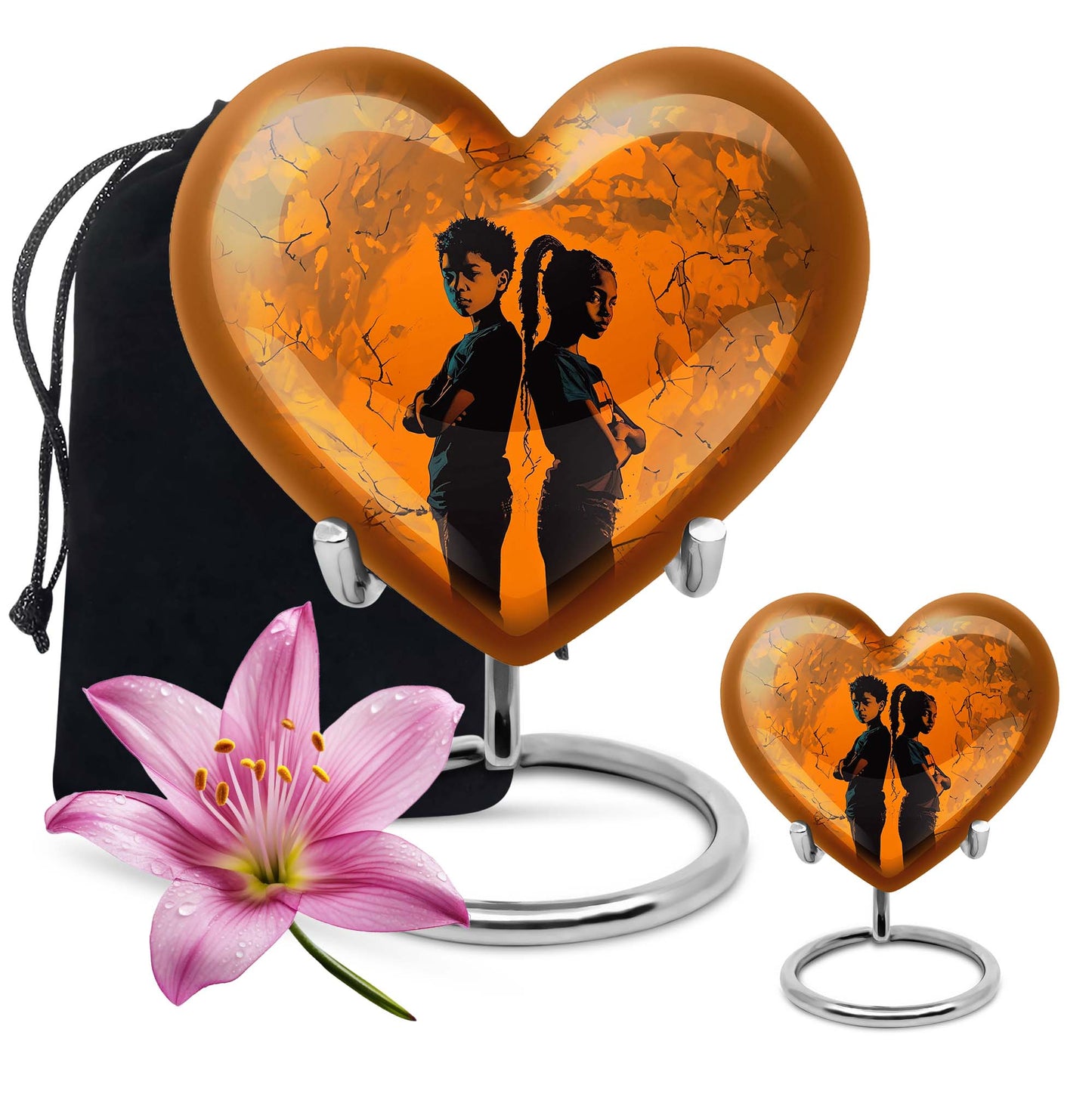 10-inch heart-shaped brother and sister urn for adult ashes, customizable with engraving