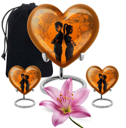 10-inch heart-shaped brother and sister urn for adult ashes, customizable with engraving