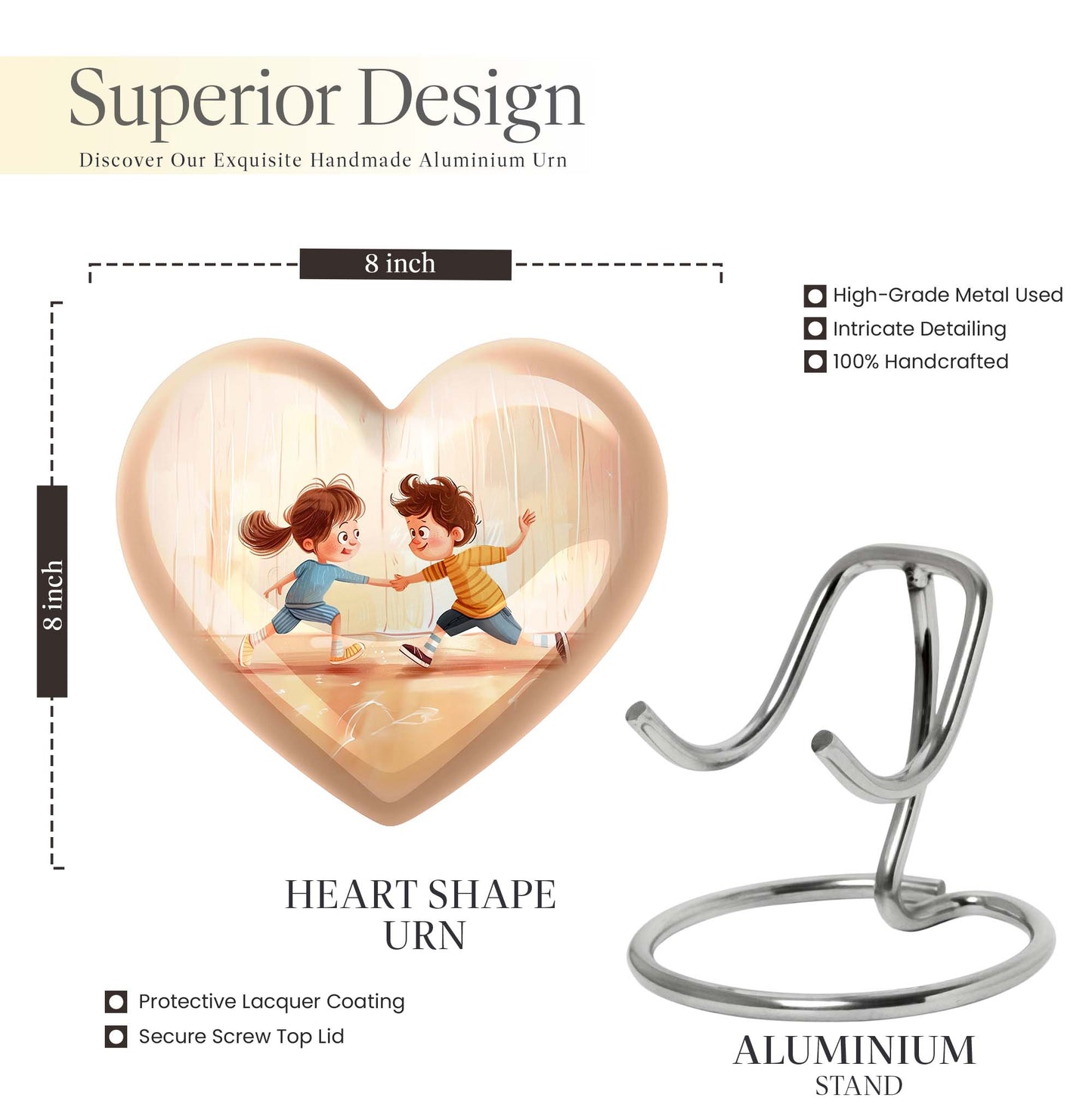 10-inch heart-shaped aluminum urn