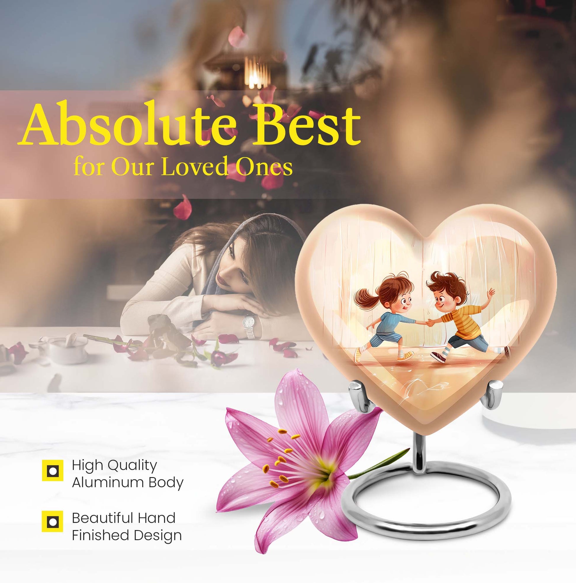 10-inch heart-shaped aluminum urn
