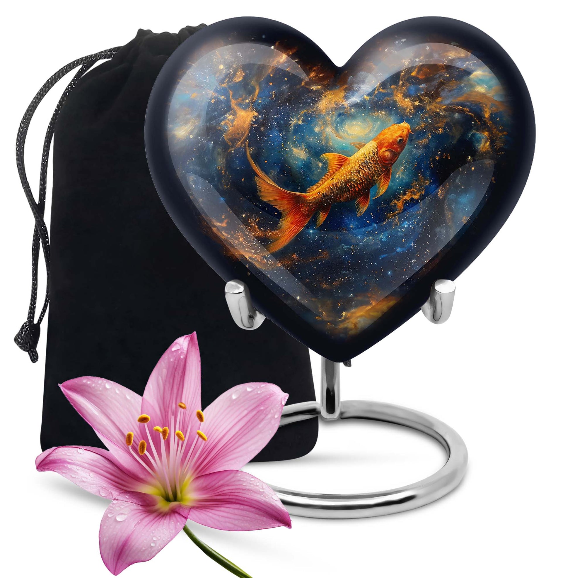 10 inch heart-shaped fish urn made of aluminium