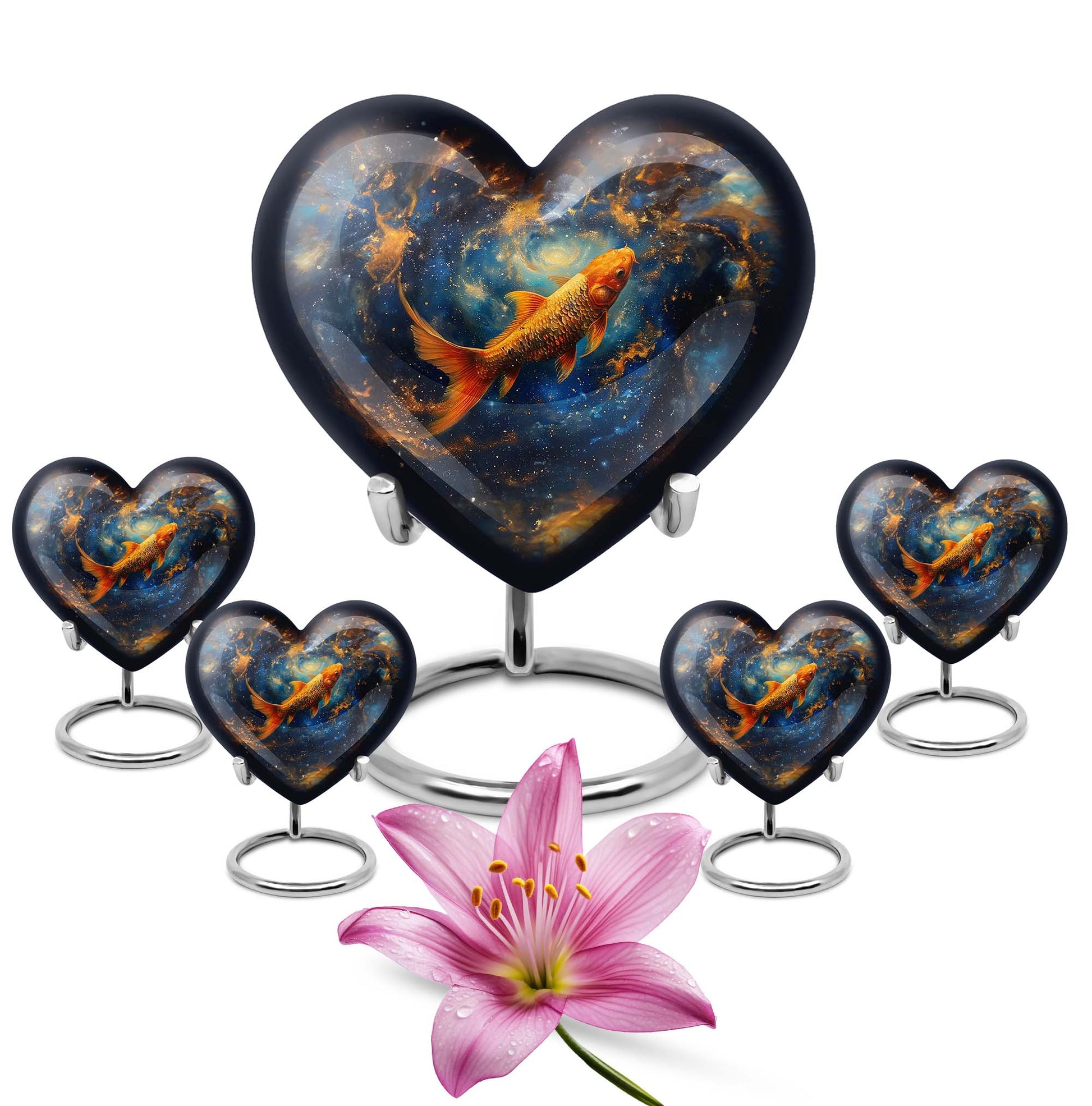 10 inch heart-shaped fish urn made of aluminium