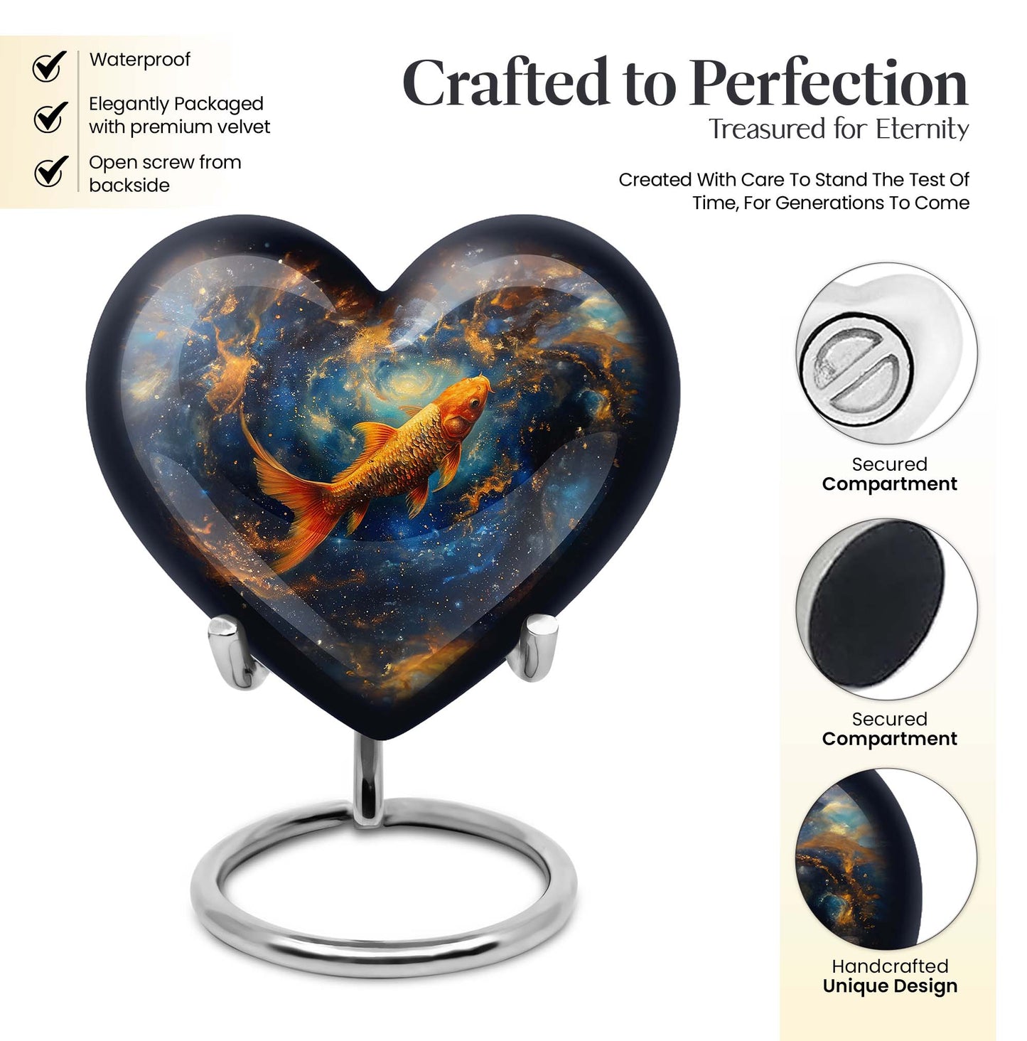 10 inch heart-shaped fish urn made of aluminium