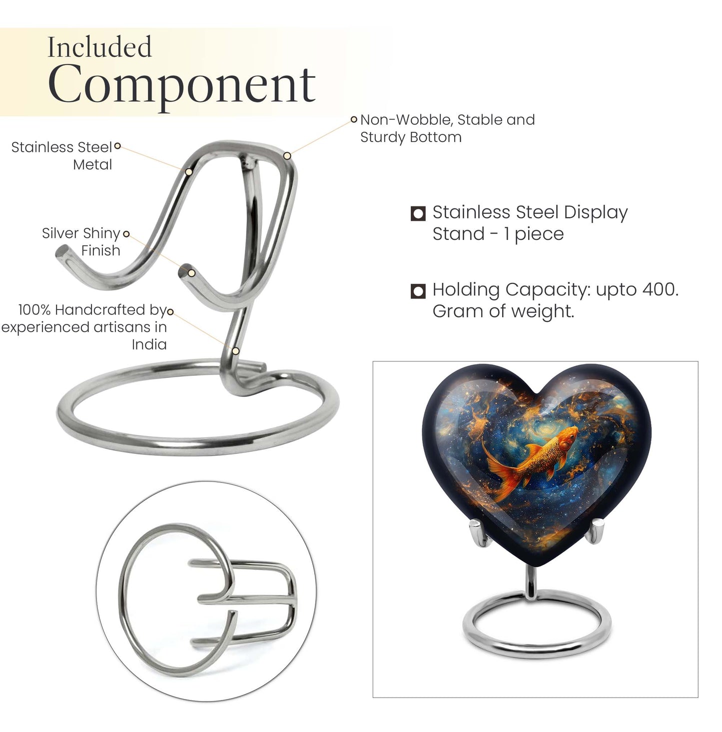 10 inch heart-shaped fish urn made of aluminium
