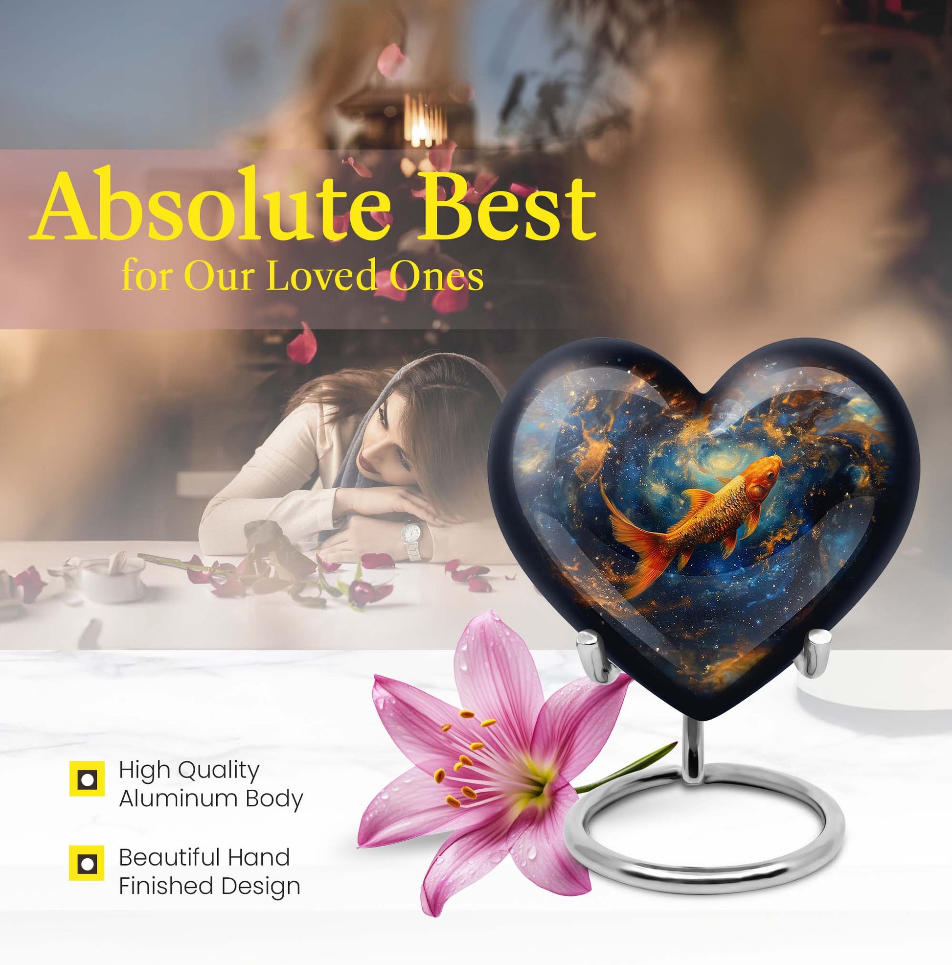 10 inch heart-shaped fish urn made of aluminium