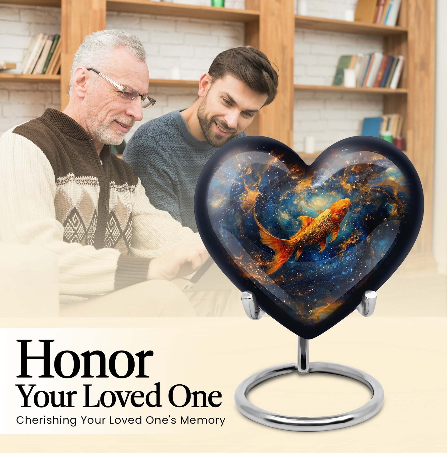 10 inch heart-shaped fish urn made of aluminium