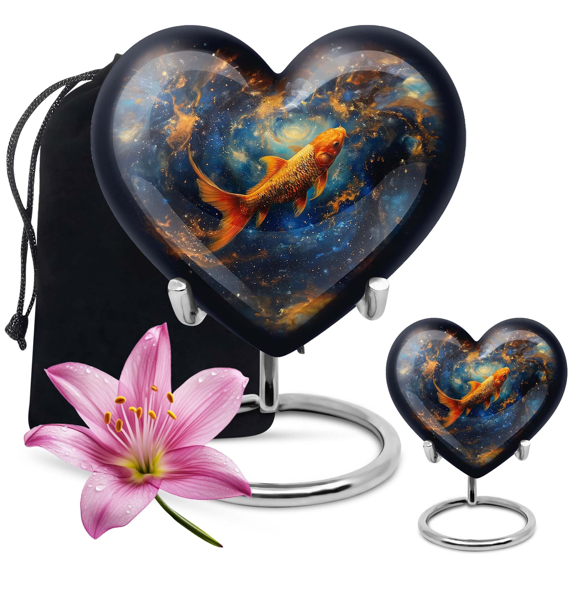 10 inch heart-shaped fish urn made of aluminium