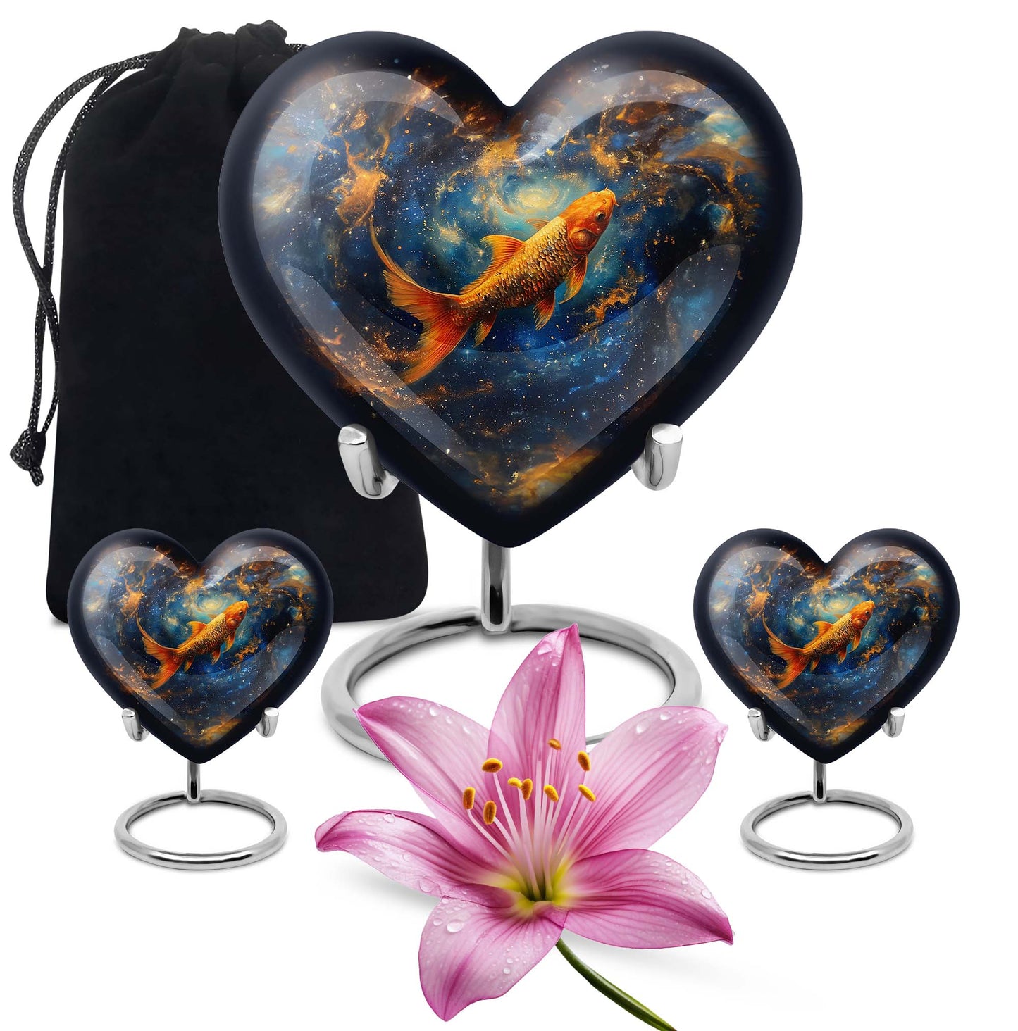 10 inch heart-shaped fish urn made of aluminium