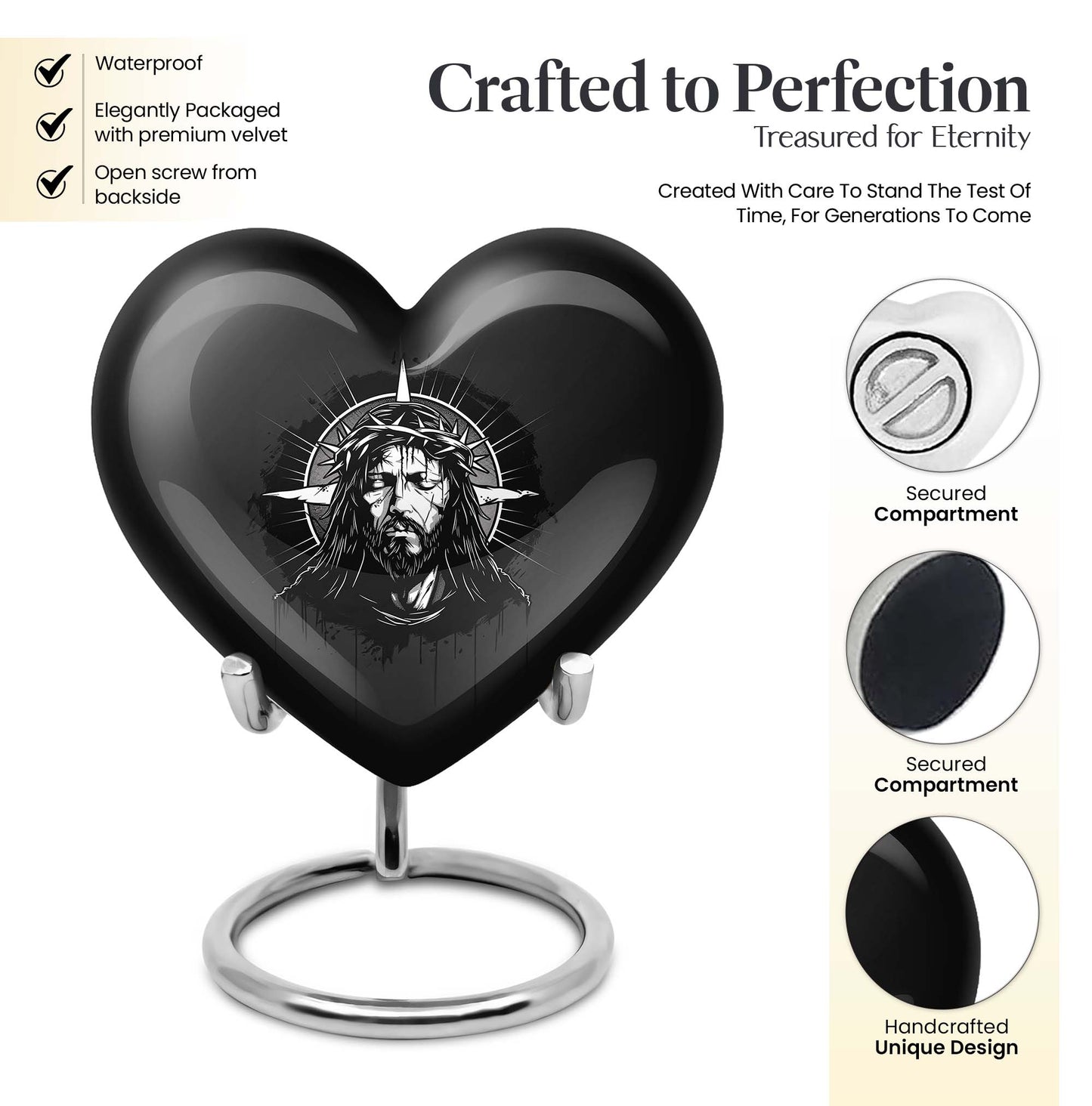 10 inch heart-shaped catholic urn for burial funeral,