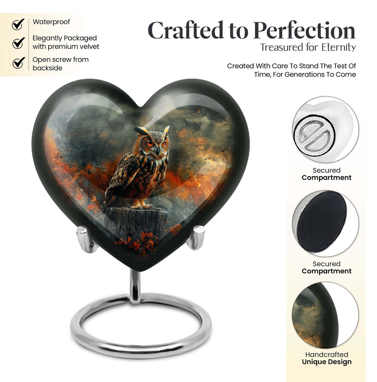 heart-shaped owl urn 