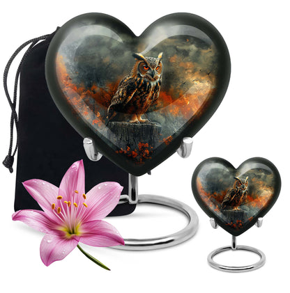 heart-shaped owl urn 