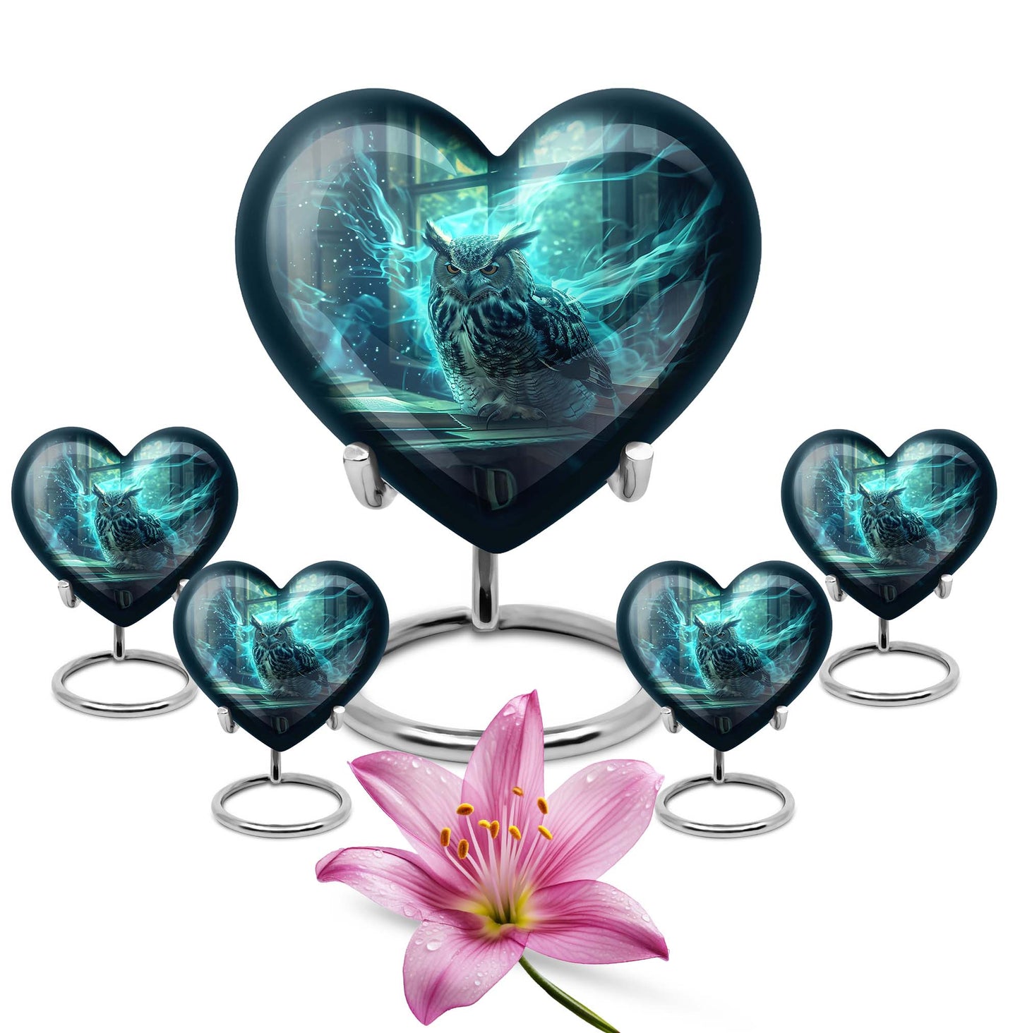 10-inch heart design owl urn, large cremation urn