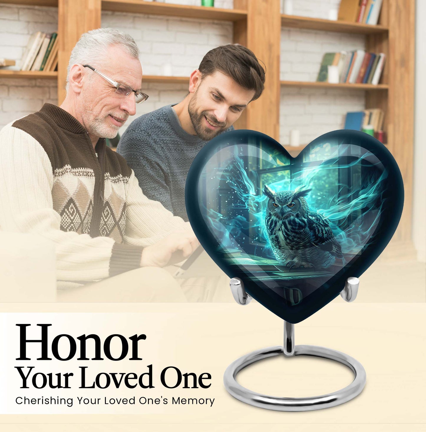 10-inch heart design owl urn, large cremation urn