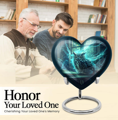 10-inch heart design owl urn, large cremation urn