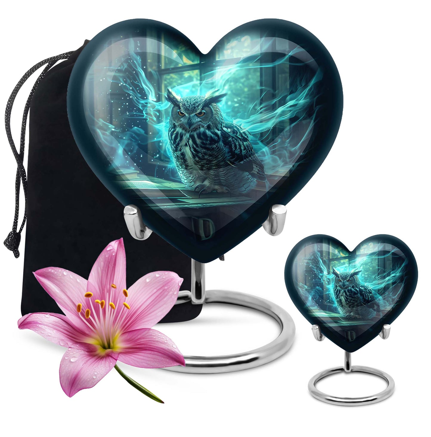 10-inch heart design owl urn, large cremation urn