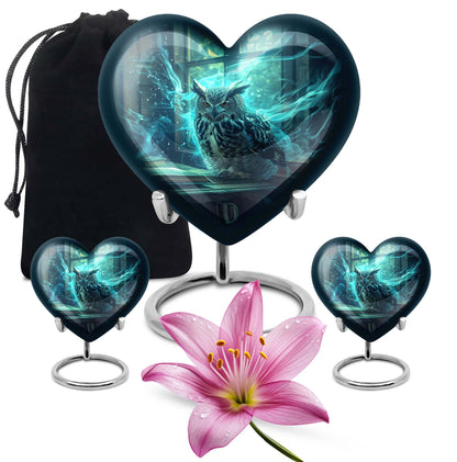 10-inch heart design owl urn, large cremation urn