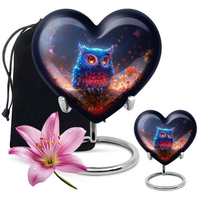 heart-shaped owl urn for adult male's ashes