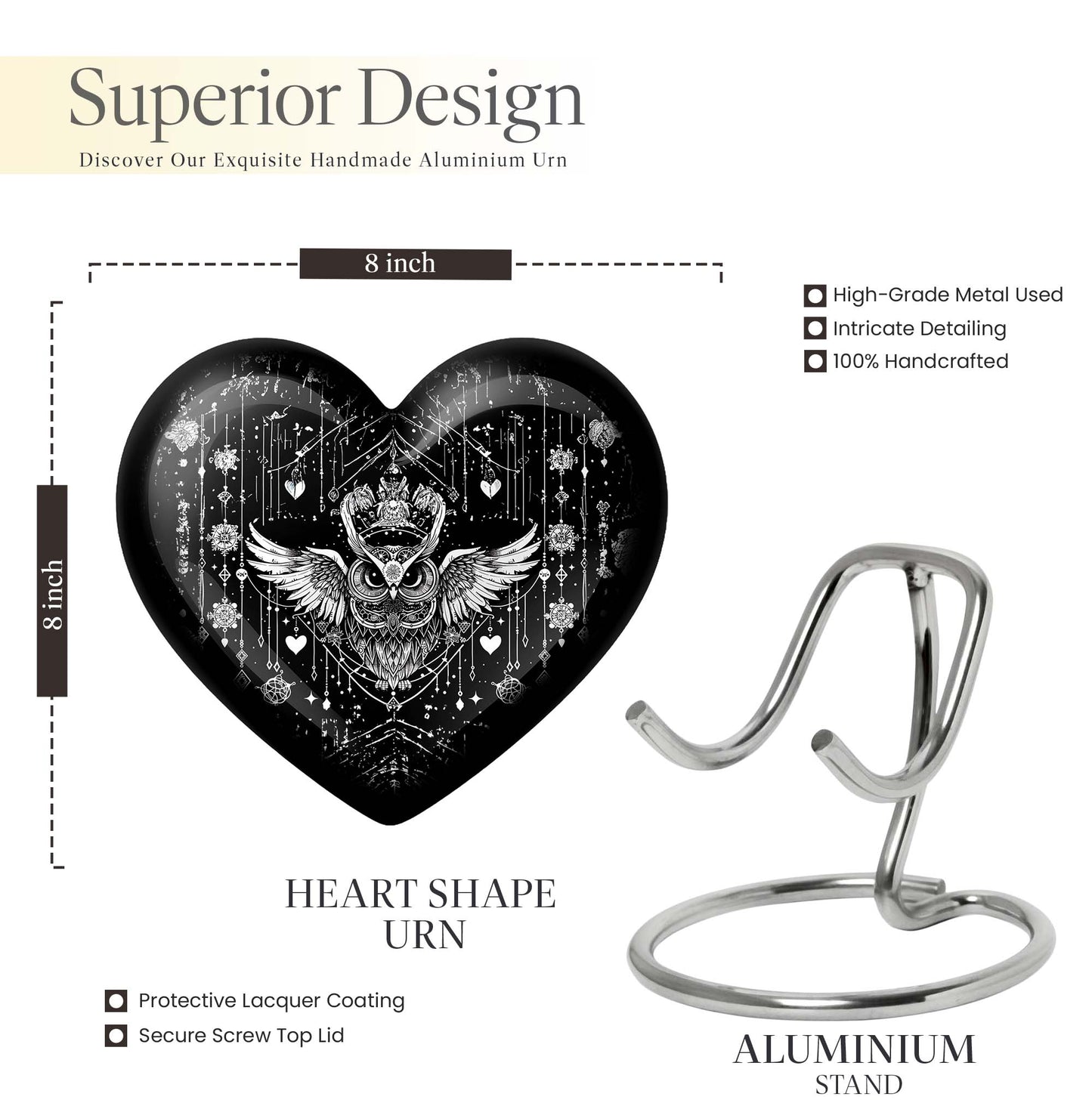 heart-shaped owl urn