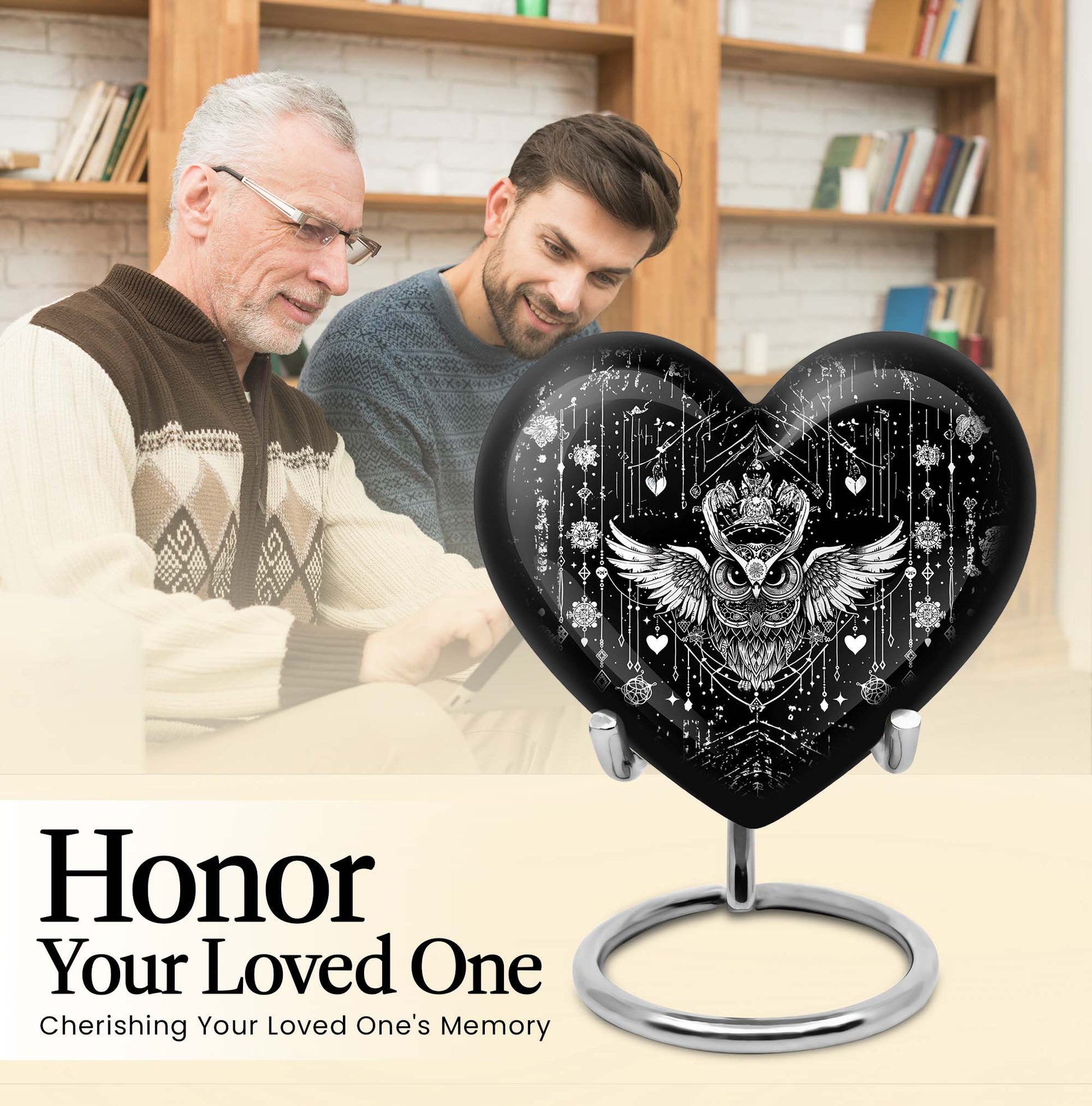 heart-shaped owl urn