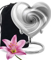 10-inch heart-shaped spiral cremation urn in abstract design with optional personalization