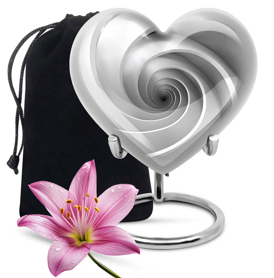 10-inch heart-shaped spiral cremation urn in abstract design with optional personalization