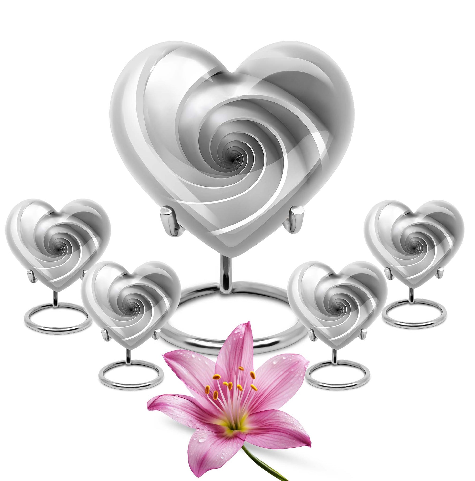 10-inch heart-shaped spiral cremation urn in abstract design with optional personalization