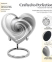 10-inch heart-shaped spiral cremation urn in abstract design with optional personalization