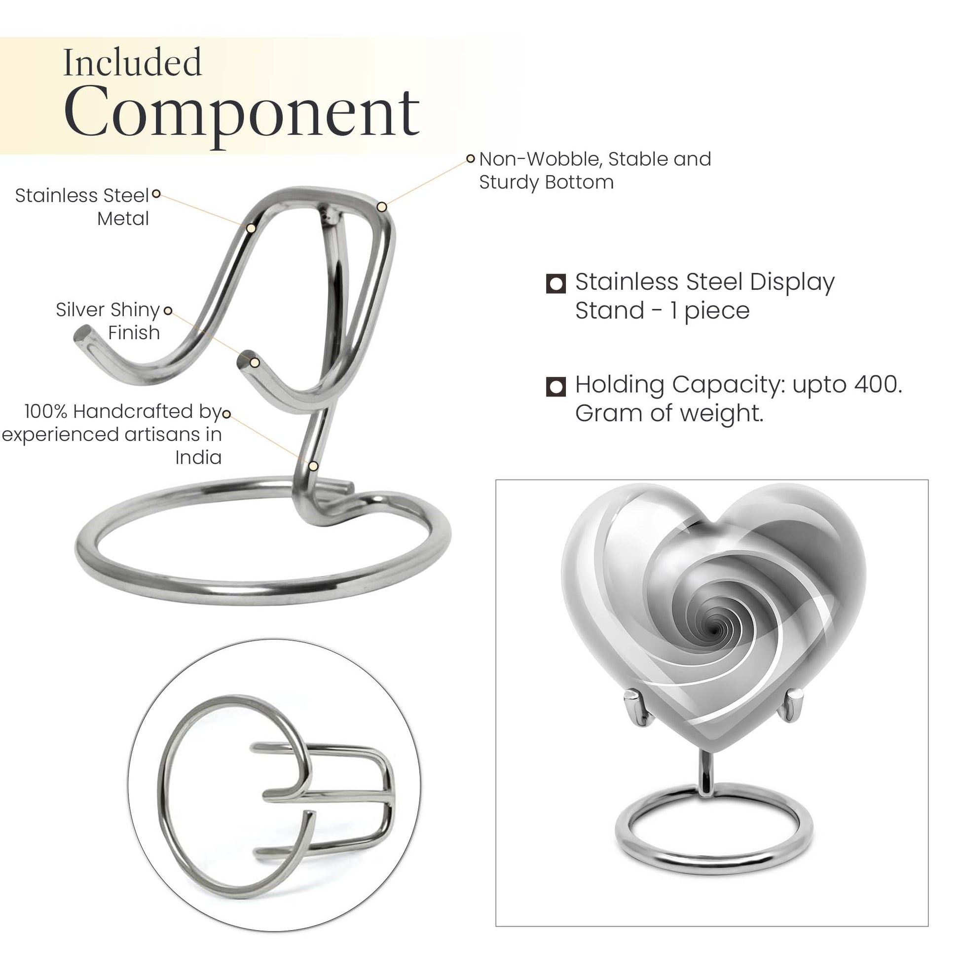 10-inch heart-shaped spiral cremation urn in abstract design with optional personalization