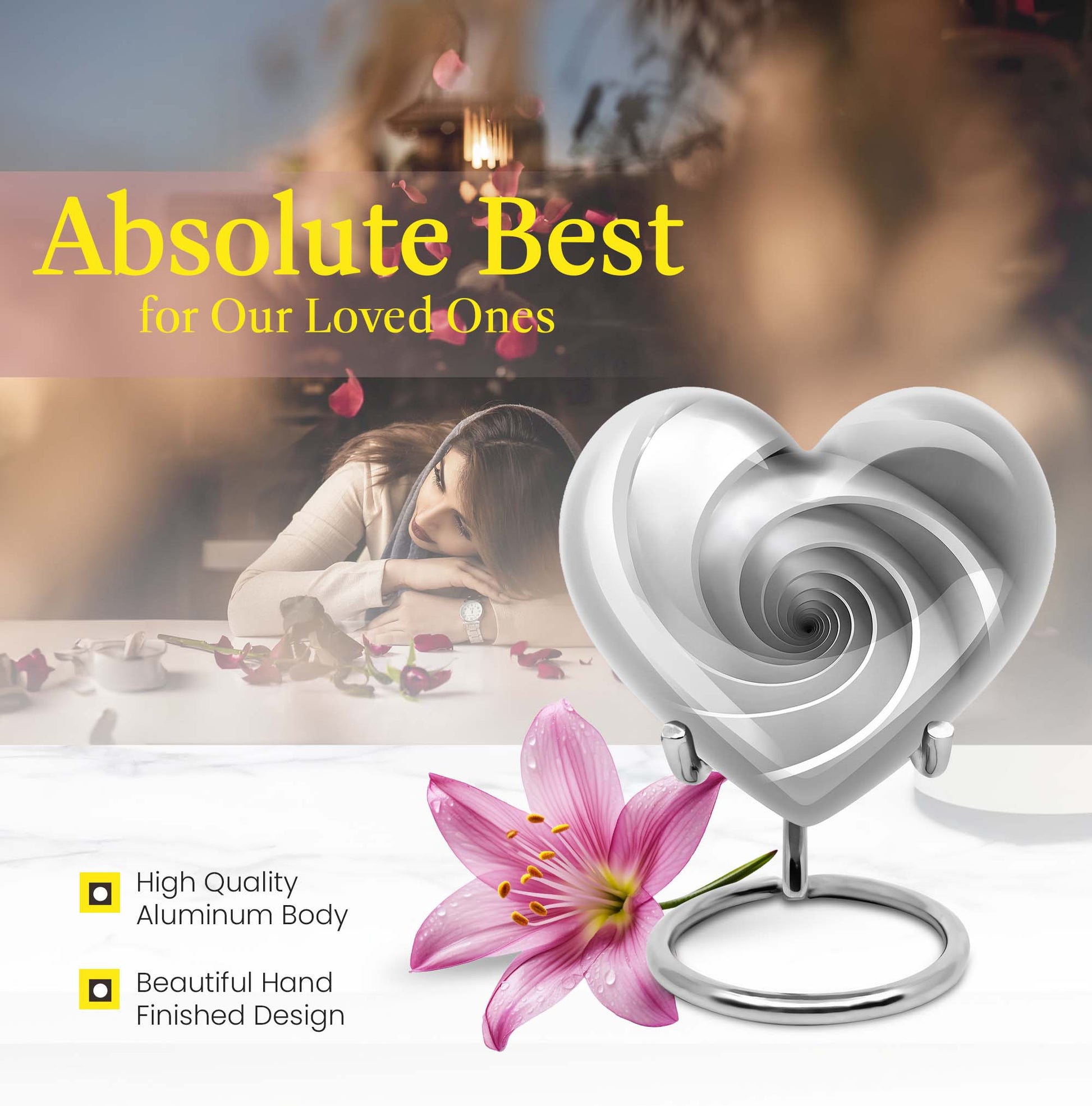 10-inch heart-shaped spiral cremation urn in abstract design with optional personalization