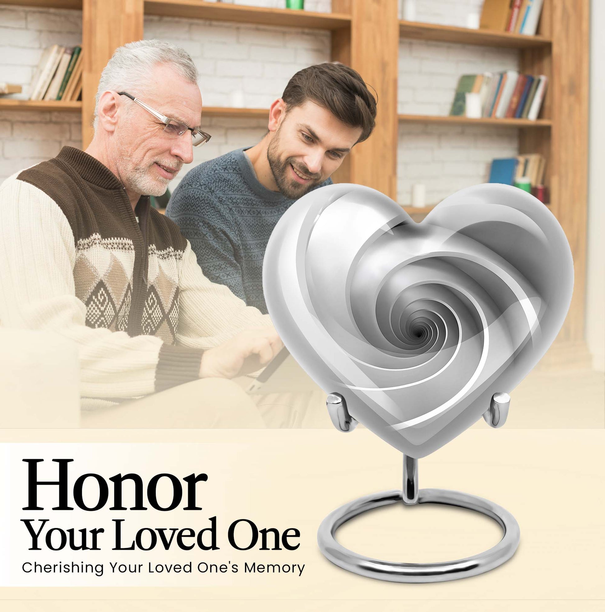 10-inch heart-shaped spiral cremation urn in abstract design with optional personalization