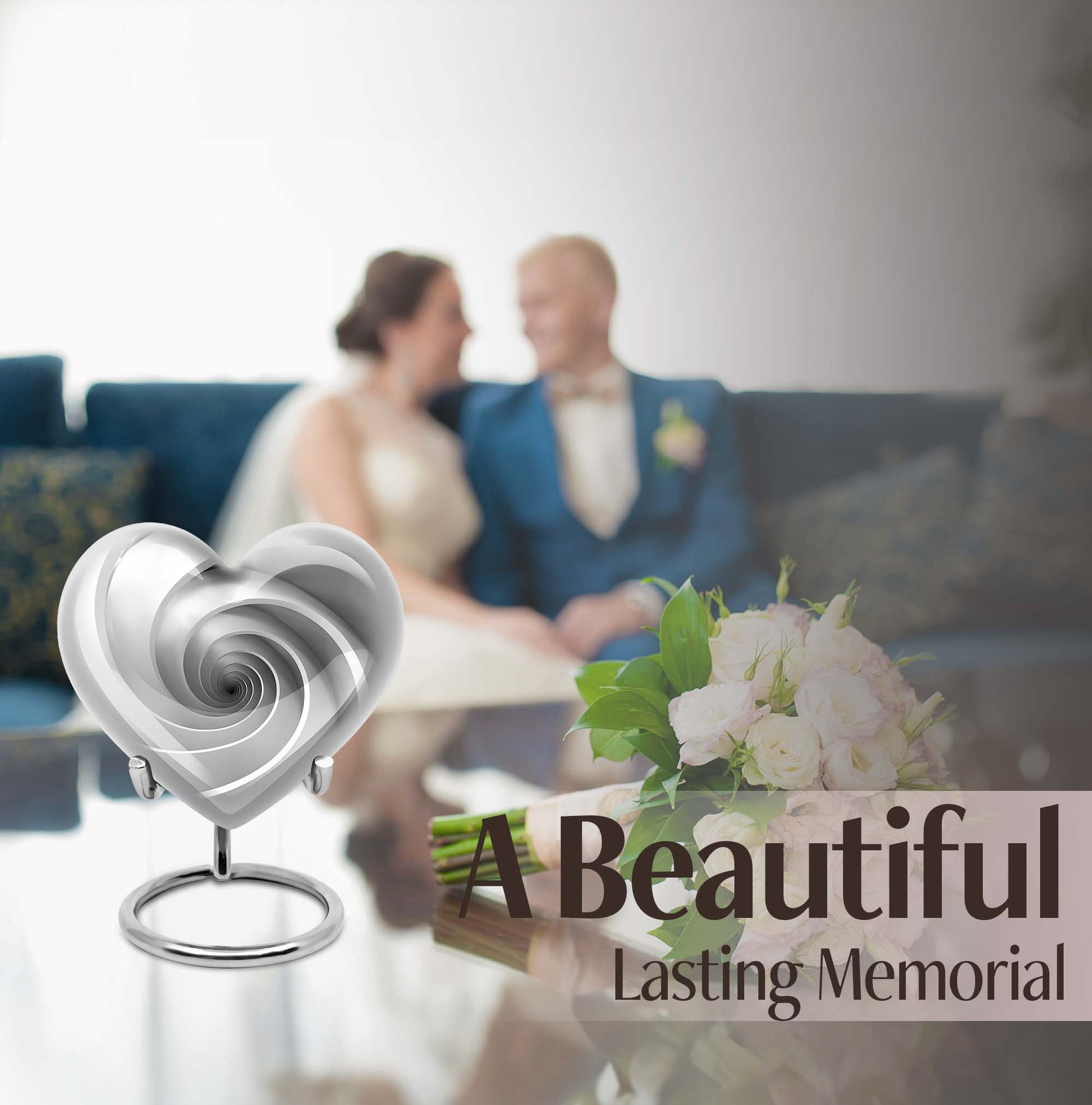 10-inch heart-shaped spiral cremation urn in abstract design with optional personalization