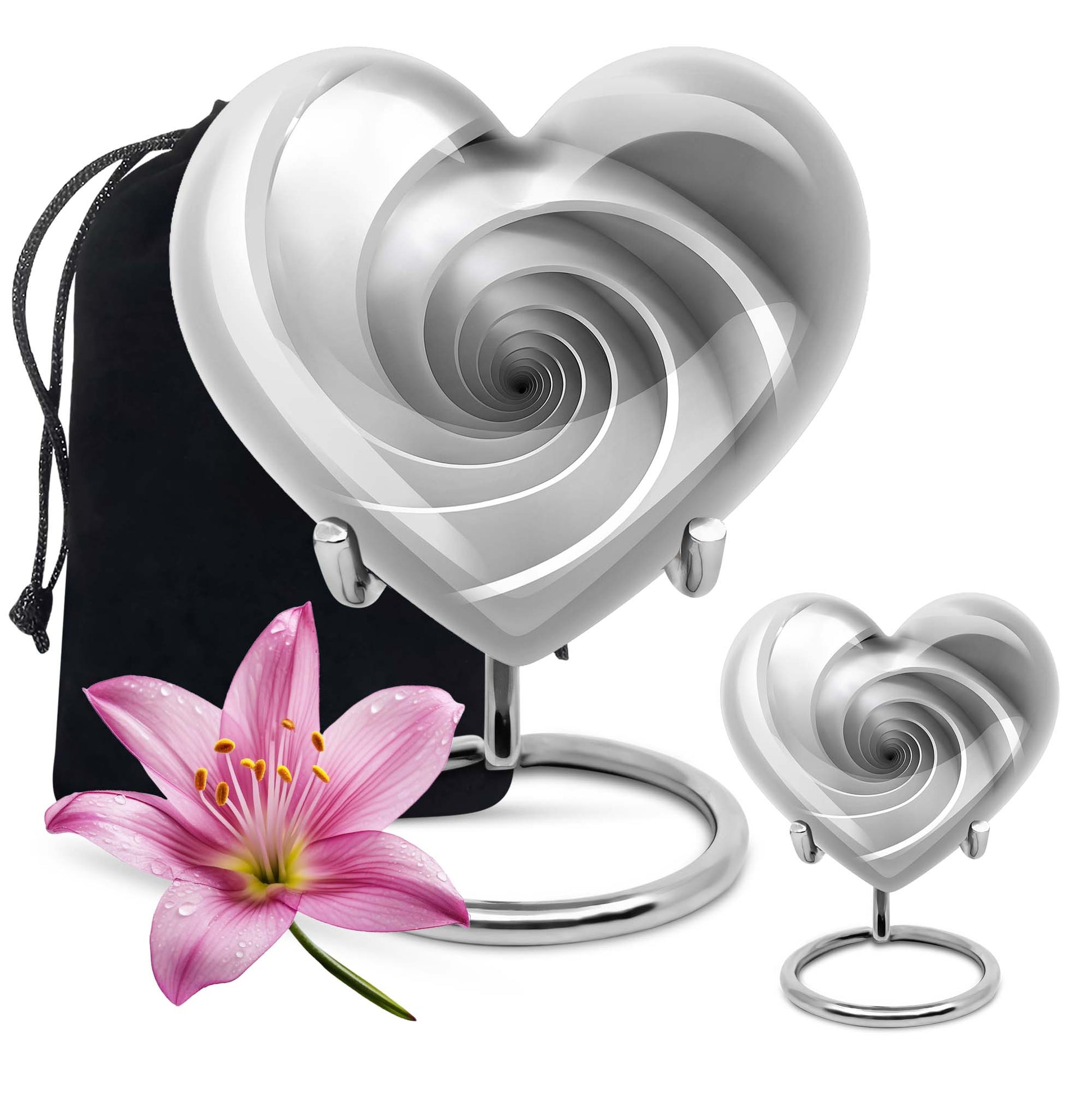 10-inch heart-shaped spiral cremation urn in abstract design with optional personalization