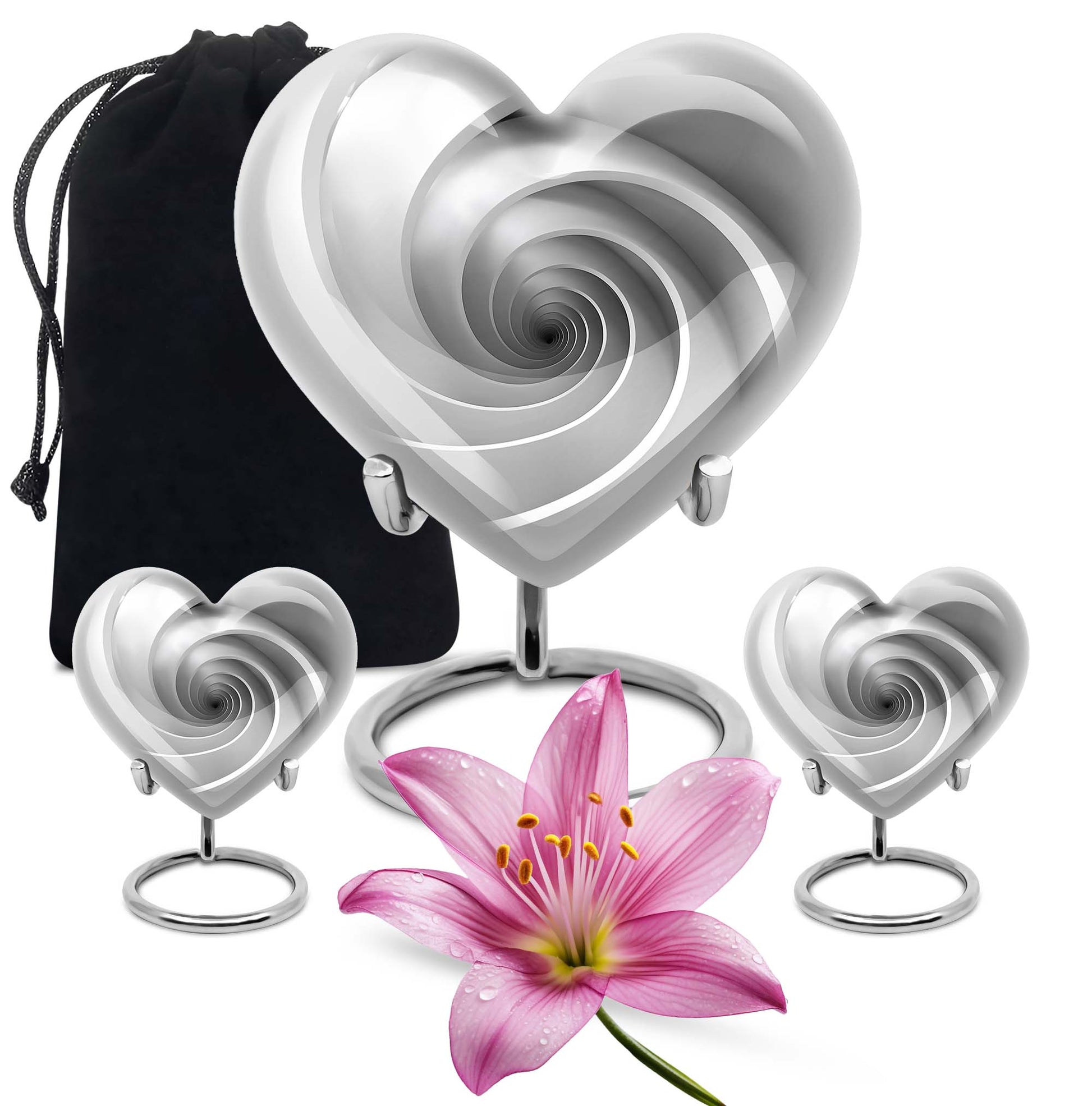 10-inch heart-shaped spiral cremation urn in abstract design with optional personalization