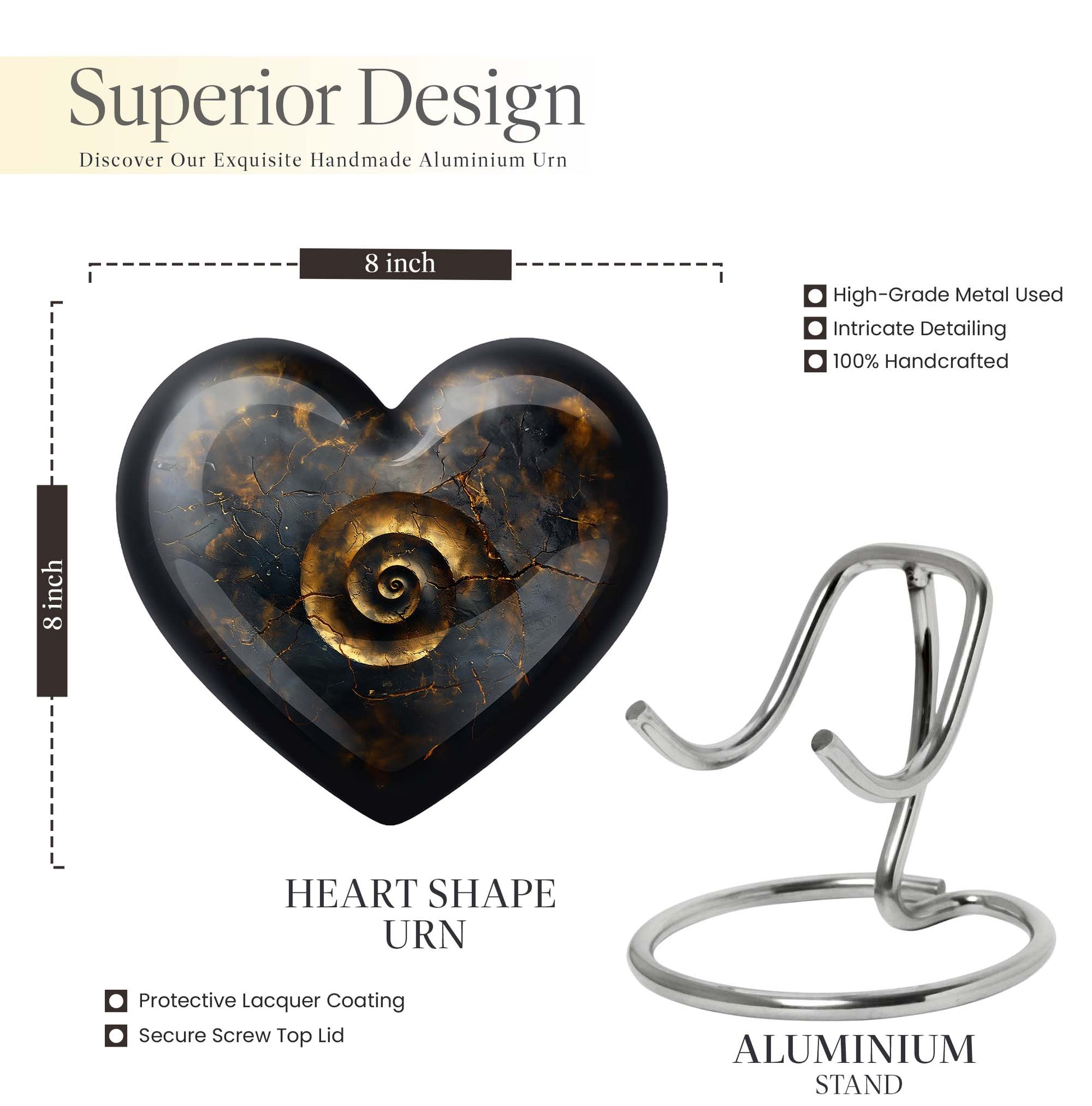 10-inch abstract heart spiral urn for cremation or burial
