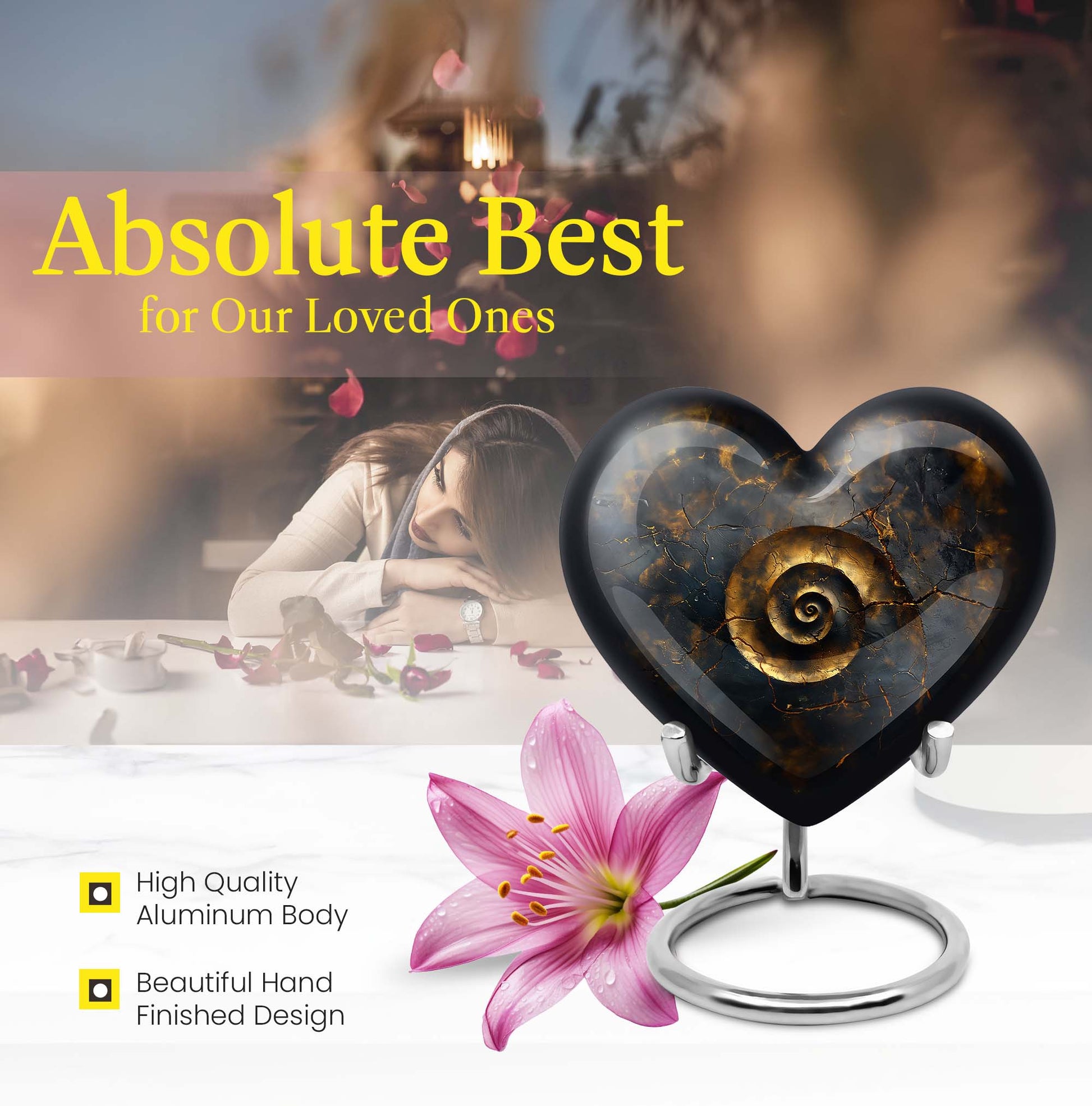 10-inch abstract heart spiral urn for cremation or burial