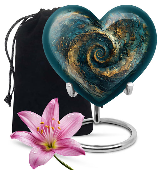 10-inch spiral and heart-shaped cremation urn for women