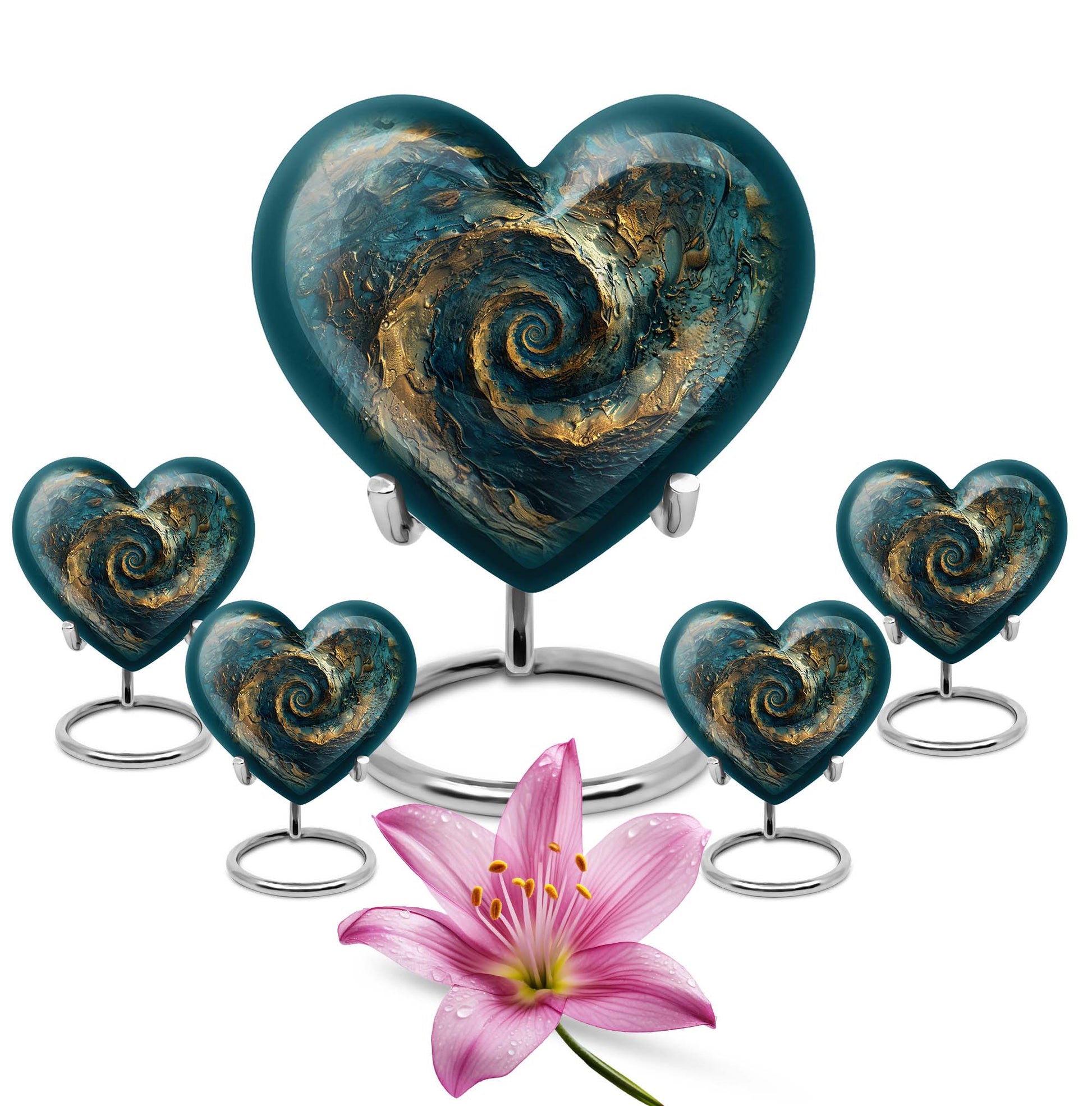 10-inch spiral and heart-shaped cremation urn for women