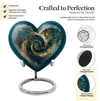 10-inch spiral and heart-shaped cremation urn for women