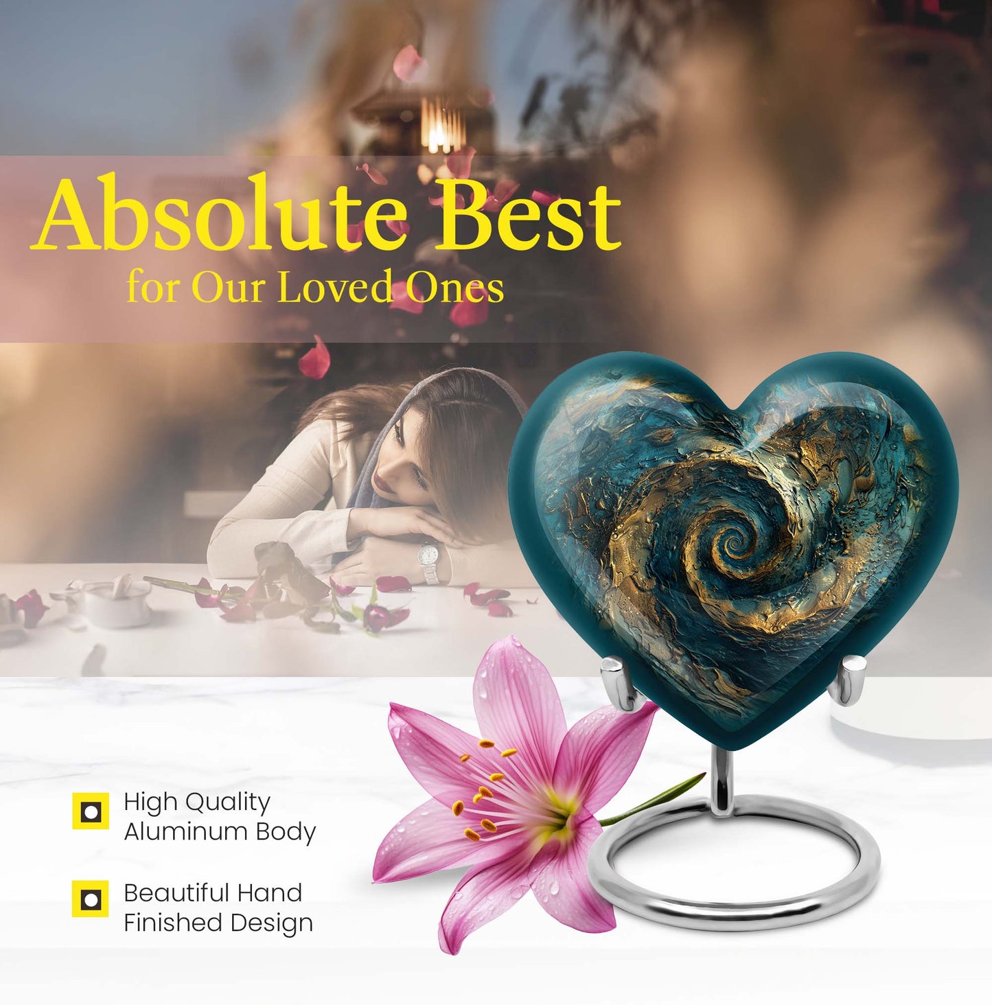10-inch spiral and heart-shaped cremation urn for women