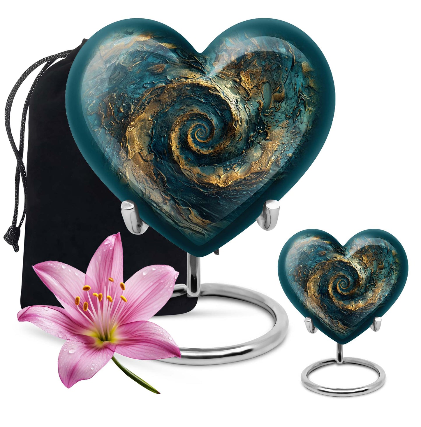 10-inch spiral and heart-shaped cremation urn for women