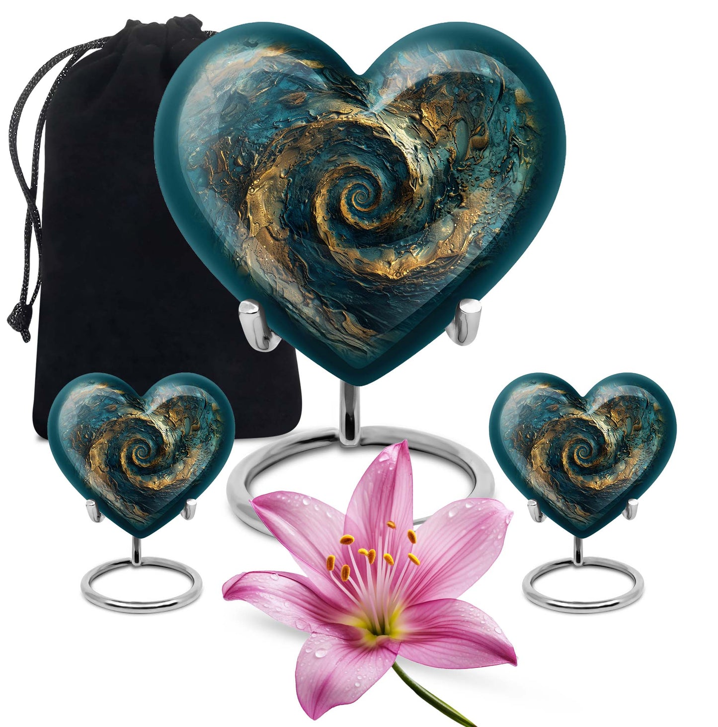 10-inch spiral and heart-shaped cremation urn for women